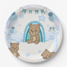 Prato de Chá de Bebê Urso Teddy Azul
