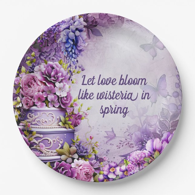 Papel Prato de Chá de Panela de Noiva de Wistéria Roxa c (Frente)