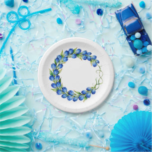 Papel Prato de festa com coroa floral azul