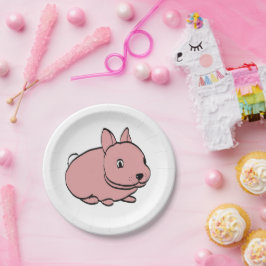 Papel Prato de festa com desenho do Coelho Rosa