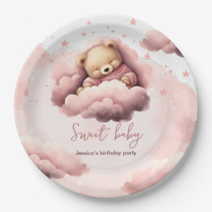 Papel Prato de festa de aniversário de bebê com urso ros