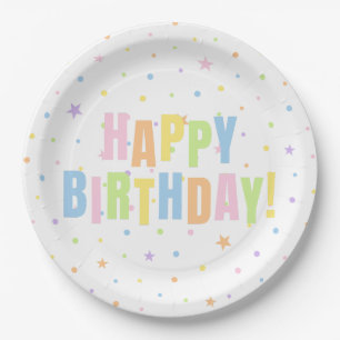 Papel Prato de festa de aniversário Pastel Confetti Happ
