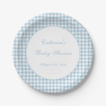 Prato de festa de bebê clássico em gingham azul po
