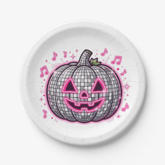 Papel Prato de festa de Halloween Abóbora Disco Rosa