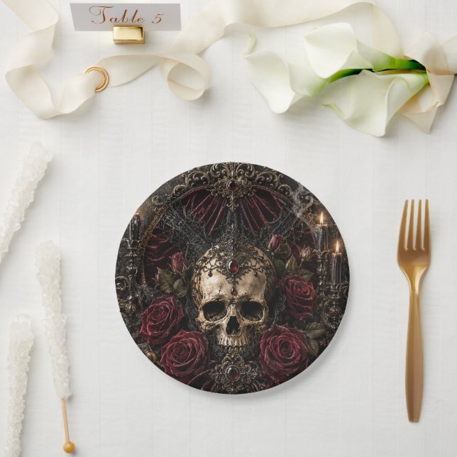 Papel Prato de festa de Halloween para casal de esquelet (Casamento)