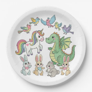 Papel Prato de festa infantil Unicórnio Mágico & Dragão