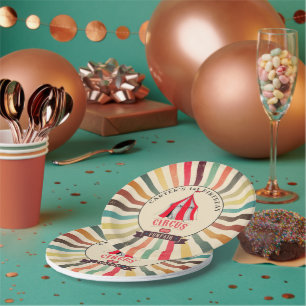 Papel Prato de festa personalizado de circo vintage colo