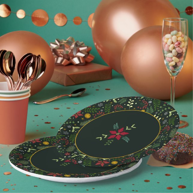 Papel Prato de Natal Botânico Festivo  (Múltiplo)
