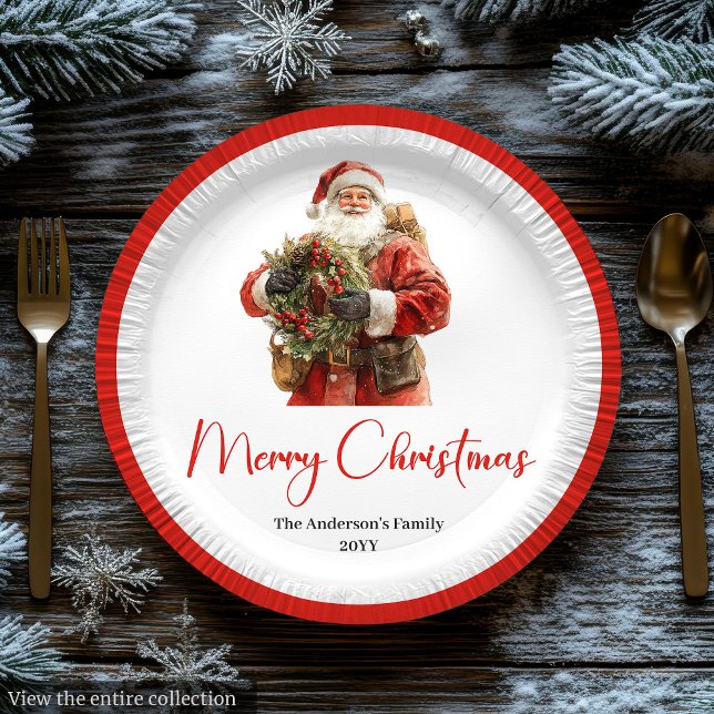 Papel Prato de Natal Clássico do Papai Noel Moderno e Ac (Classic Santa Claus Modern Cozy Christmas Plate)