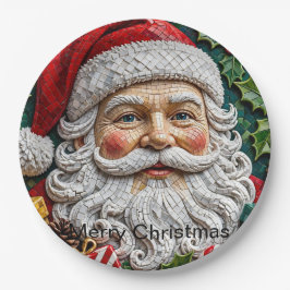 Papel Prato de Natal Mosaico do Papai Noel 3D