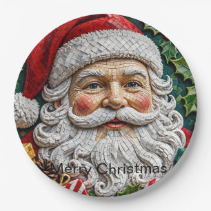 Papel Prato de Natal Mosaico do Papai Noel 3D