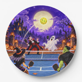 Papel Prato de Pickleball de Halloween Engraçado e Assus