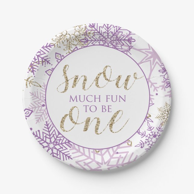 Papel Prato Floco de Neve Roxo e Dourado Winter Onederla (Frente)