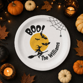 Papel Prato Personalizado de Halloween com Bruxa e Morce