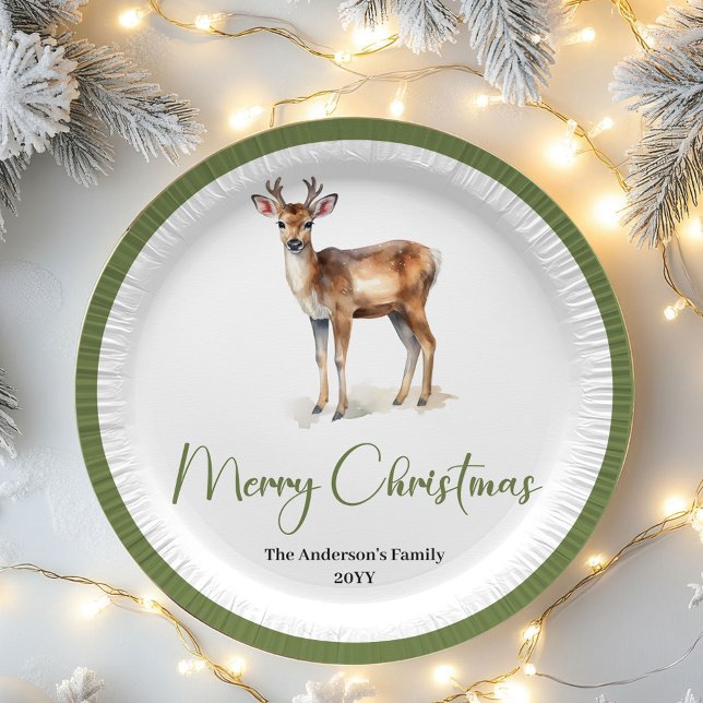 Papel Prato Personalizado de Natal com Rótulo Minimalist (Earthy Minimal Christmas Script Personalized Plates)