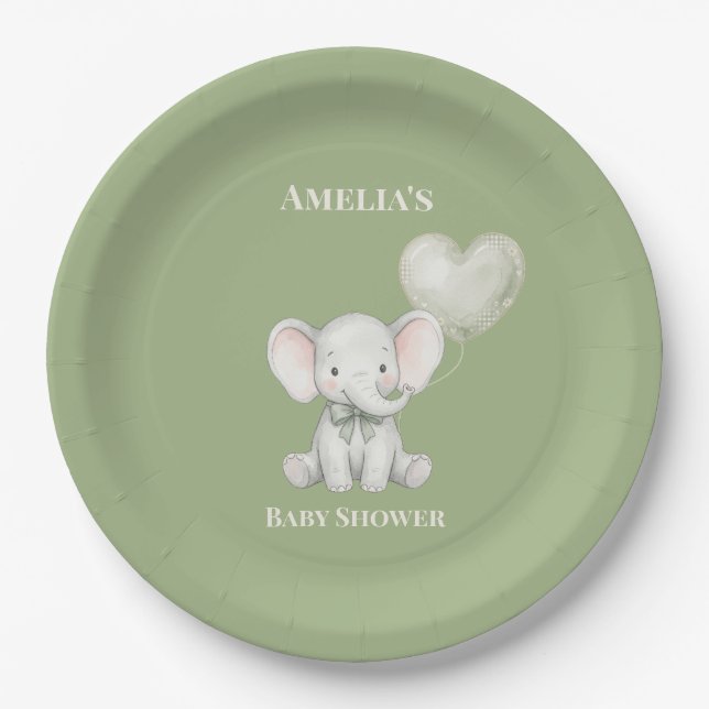 Papel Prato Personalizado para Chá de Bebê com Elefante  (Frente)