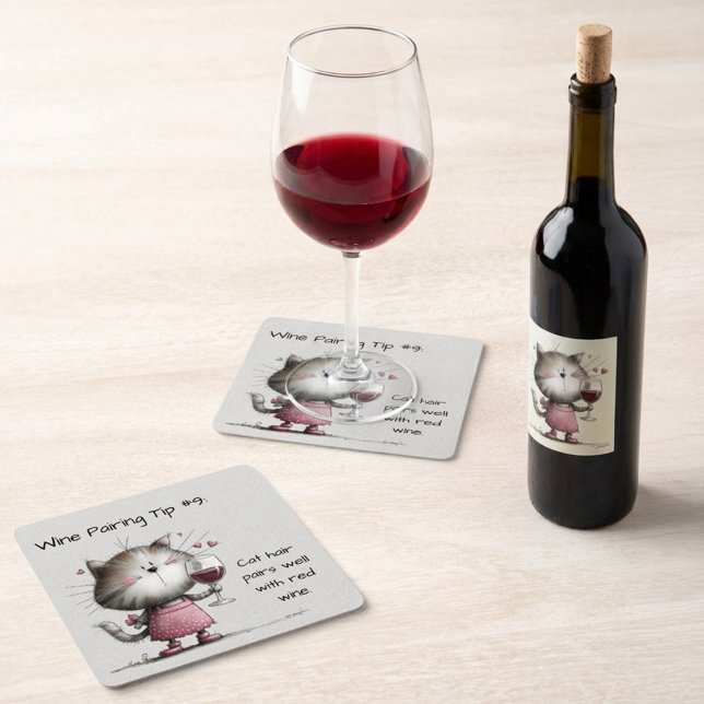 Papel Quadrado Gato Adorável com Porta-Copo de Vinho (Criador carregado)