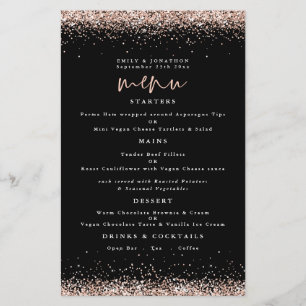 PAPEL   Rosa Dourado Menu Preto de Casamento com L