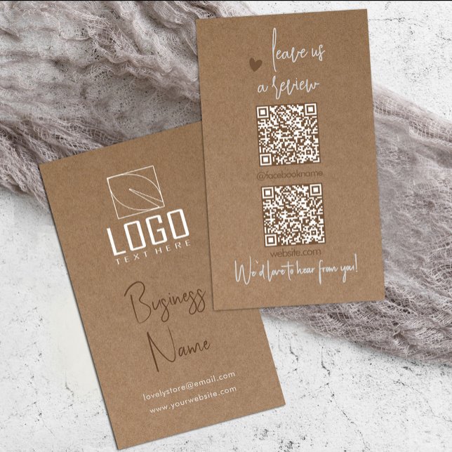 Papel russo Kraft Cartão de visita de código QR (Rustic Kraft paper QR Code Business Card #qrcode #addlogo #zazzlemade #twoqrcode #socialmedia)
