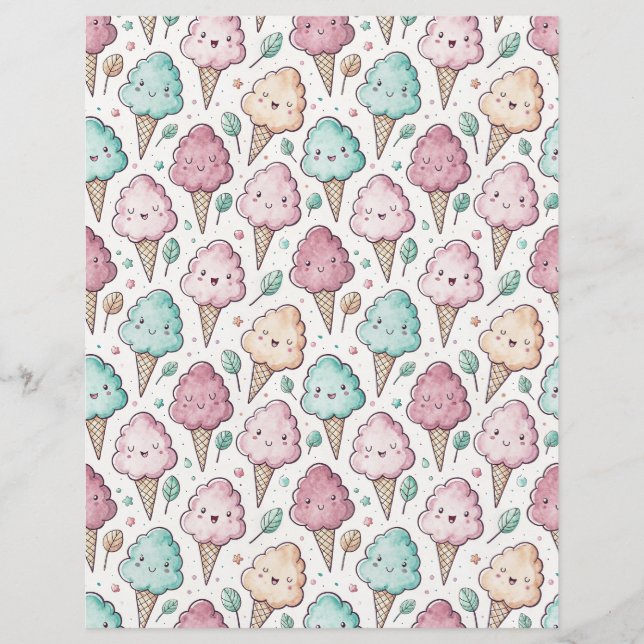 Papel scrapbook com padrão de algodão doce kawaii (Frente)