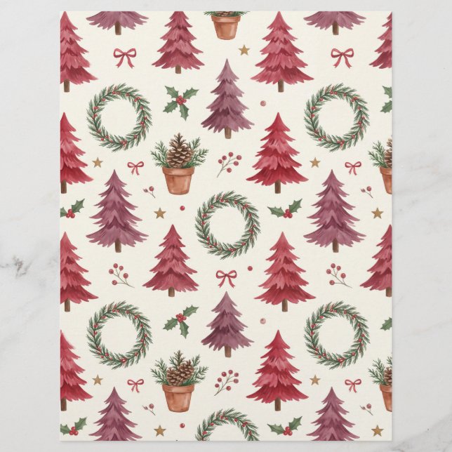 Papel Scrapbook de Árvores de Natal e Grinaldas Bo (Frente)