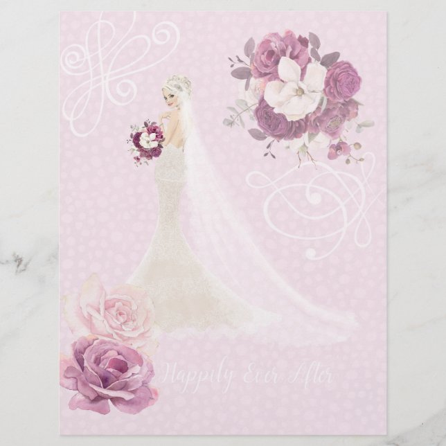 Papel Scrapbook de Casamento de Noiva Floral Rosa (Frente)