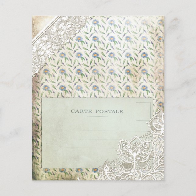 Papel Scrapbook de Colagem Floral Azul Vintage (Frente)