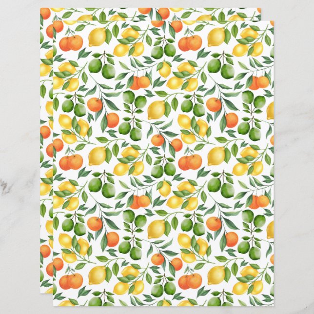 Papel Scrapbook de Fruta Citrus (Frente/Verso)