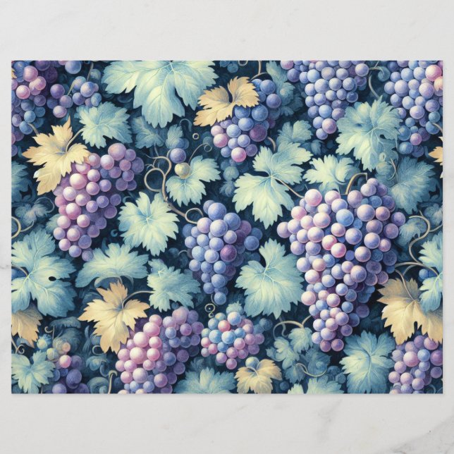 Papel Scrapbook de Padrão de Uvas Vintage (Frente)
