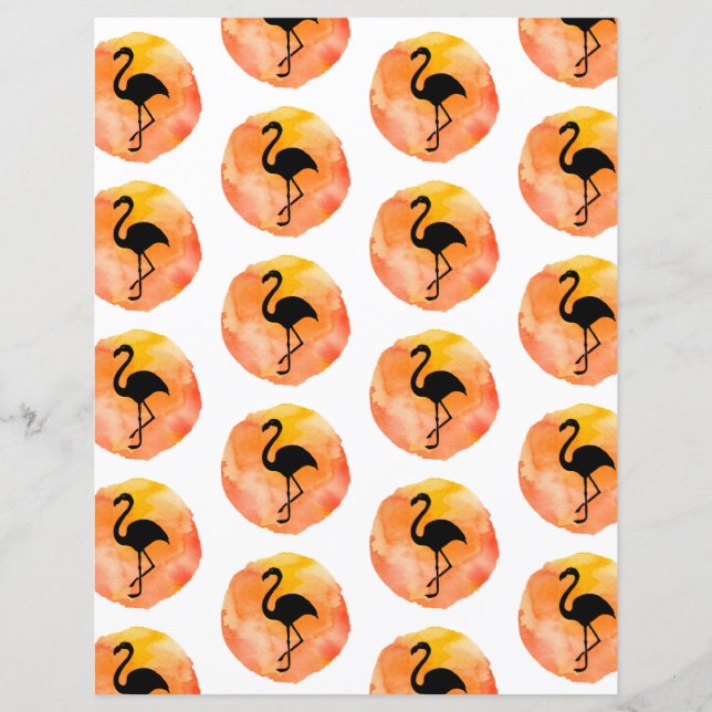 Papel Scrapbook de Padrão Flamingo Laranja (Frente)