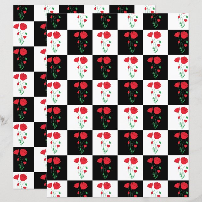 Papel Scrapbook de Placa de Verificação Poppy (Frente/Verso)