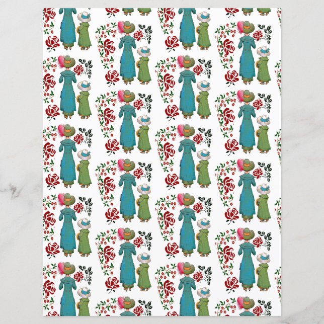 Papel Scrapbook de Rosas vermelhas Florais de Dia  (Frente)