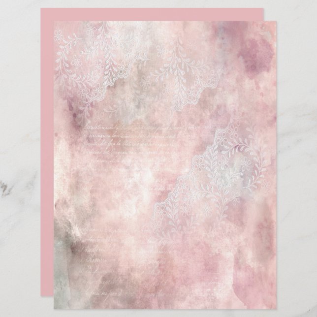 Papel Scrapbook de Script Floral de Mauve Rosa Vin (Frente/Verso)