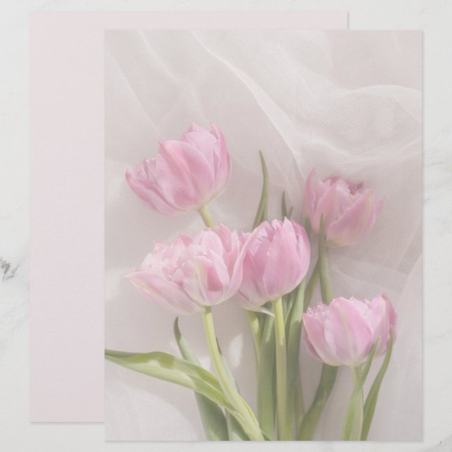 Papel scrapbook de tulipas rosa suave (Frente/Verso)