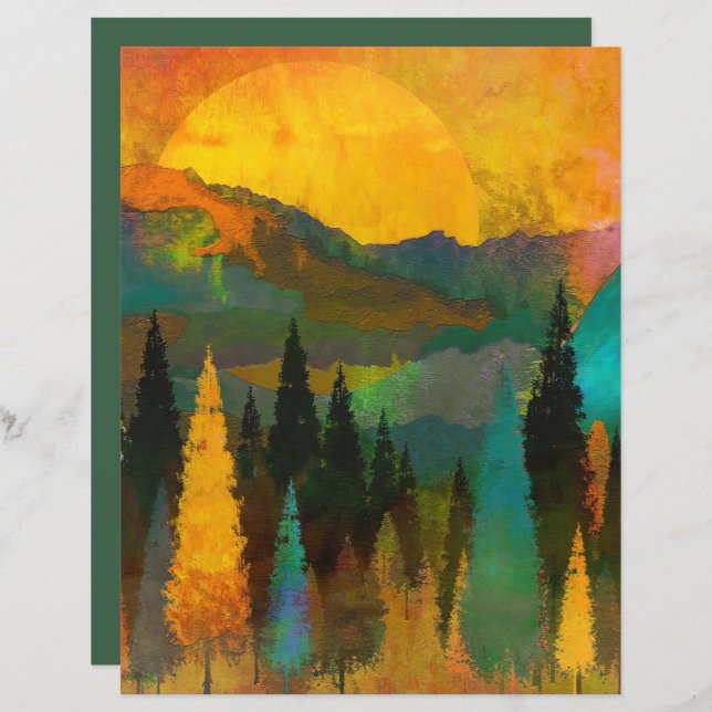 Papel Scrapbook de Watercplor Sunset Forest (Frente/Verso)