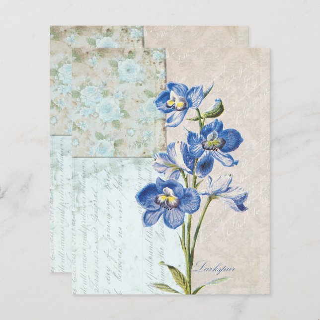 Papel Scrapbook Delicado Azul Floral (Frente/Verso)