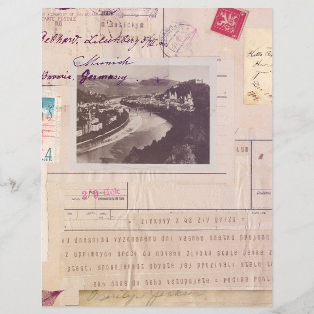 Papel Scrapbook do Diário de Colagem de Vintagem e (Frente)