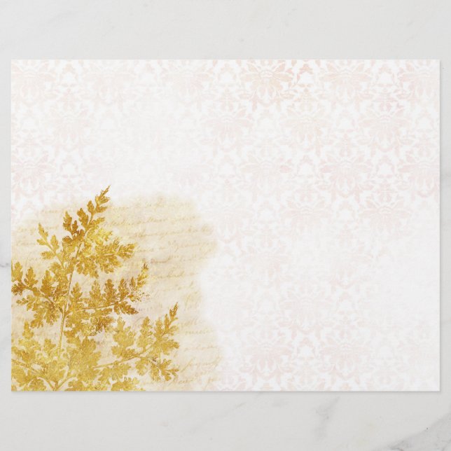 Papel Scrapbook Elegante Dourado Foliage & Damask (Frente)