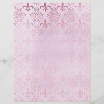 Papel Scrapbook Fleur de Lis Rosa Dourado