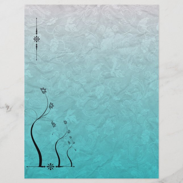 Papel Scrapbook Floral de Videira Azul Verde (Frente)