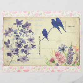 Papel Scrapbook Floral rosa e azul