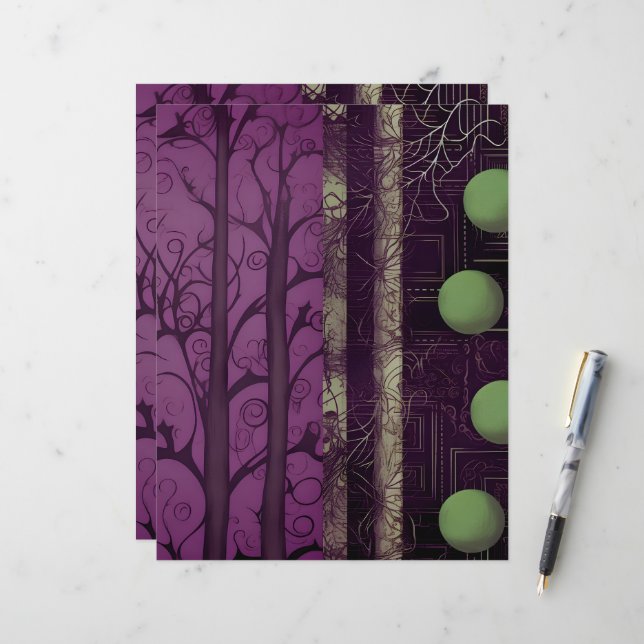 Papel Scrapbook Halloween com Ramificações de Árvo (Frente/Verso In Situ)