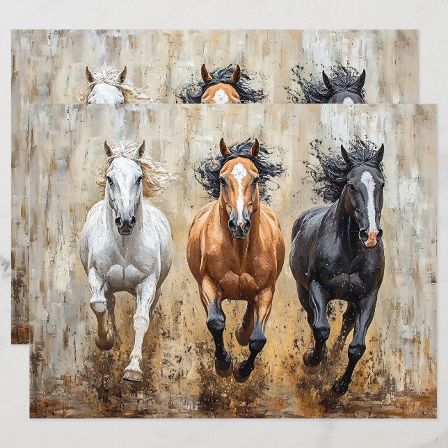 Papel Scrapbook para pintura de trio equino (Frente/Verso)