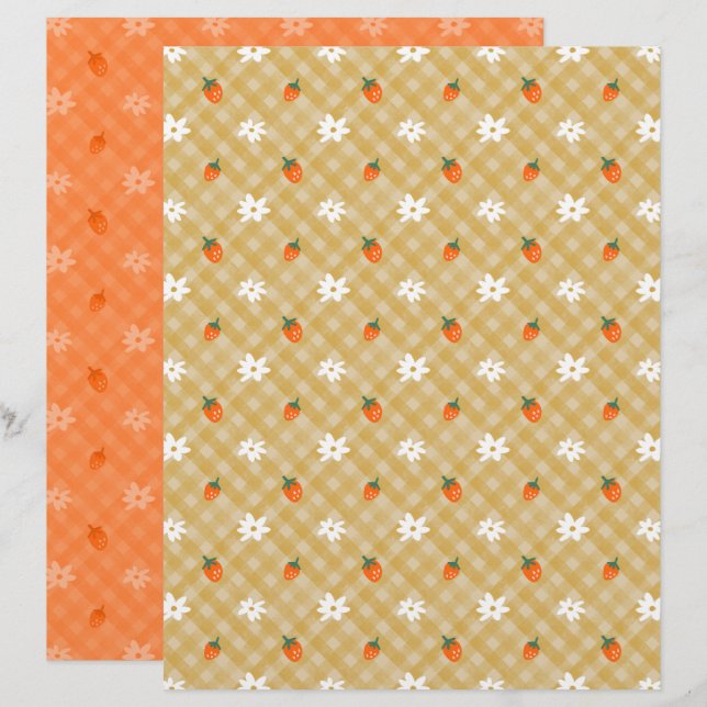 Papel Scrapbook Strawberry Gingham (Frente/Verso)