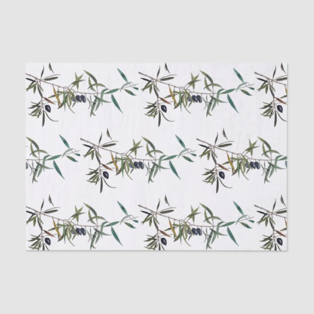 Papel seda con acuarela de rama de olivo (Frente )