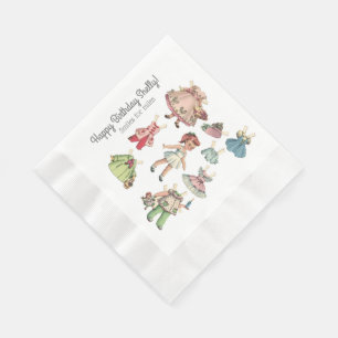 Papel Seu Nome e Mensagem Boneca Vintage Guardanapo de p