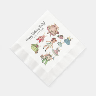 Papel Seu Nome e Mensagem Boneca Vintage Guardanapo de p