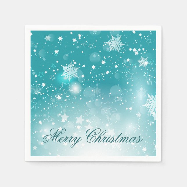 Papel Teal Snowflakes Feriado de Natal | Guardanapo (Frente)