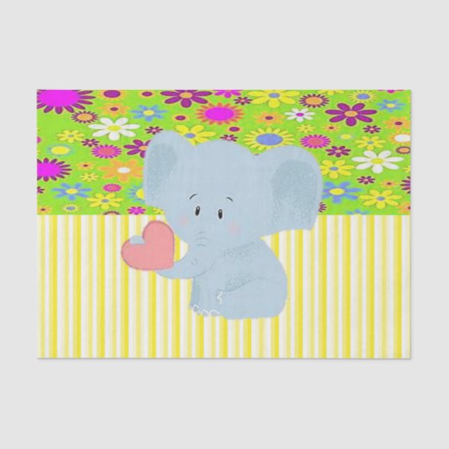 Papel Tecido Amarelo Floral Elefante (Frente )