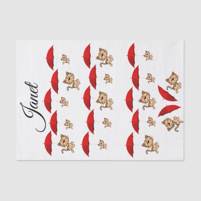 Papel Tecido Cats Guarda-chuvas Vermelhos (Frente )